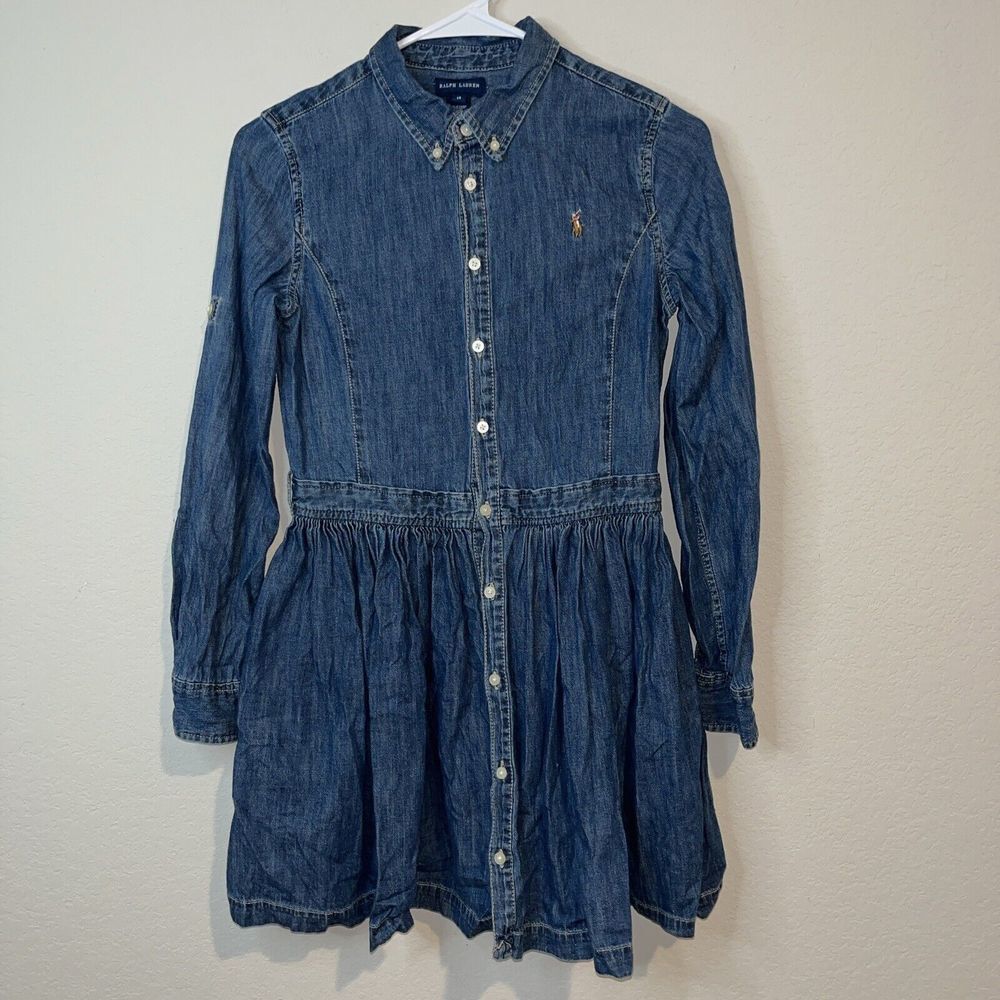 Polo Ralph Lauren Girls' Indigo Denim Shirt Dress Size 14 *no belt* pockets